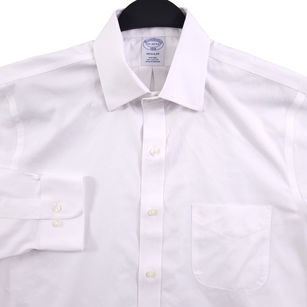Brooks Brothers Dress Shirt Mens 15 32/33 Regular Fit Non Iron Solid White